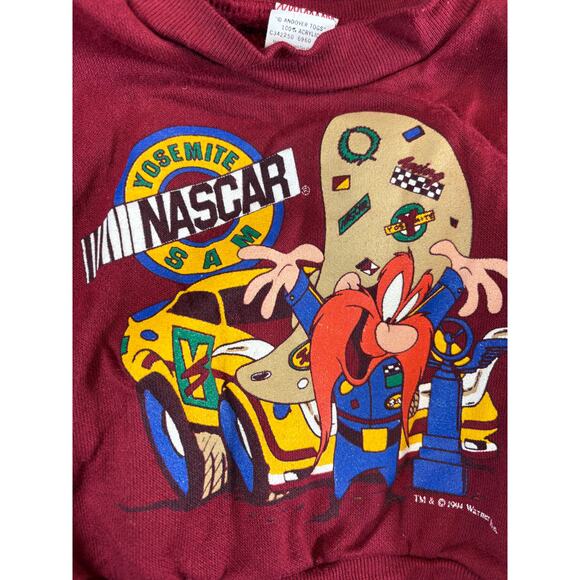 VINTAGE 90s NASCAR Racing Yosemite Sam Sweatshirt Toddler 2T Red Looney Tunes - Picture 4 of 7